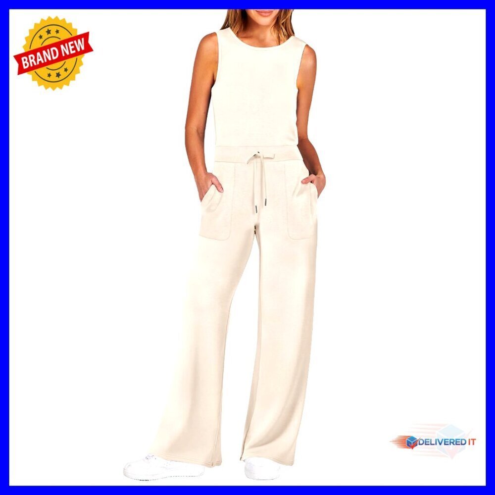 Sleeveless Wide Leg Jumpsuit Casual Chic Thick Fabric Vacation Outfit Spring